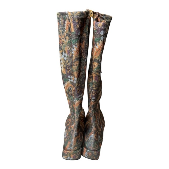 Chelsea & Violet Zayla Green Sparkle Floral Print Tall Boots NEW Retro Groovy 70 - Picture 10 of 14